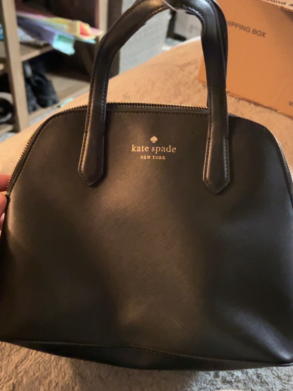 kate spade black dome satchel with gold logo hardware